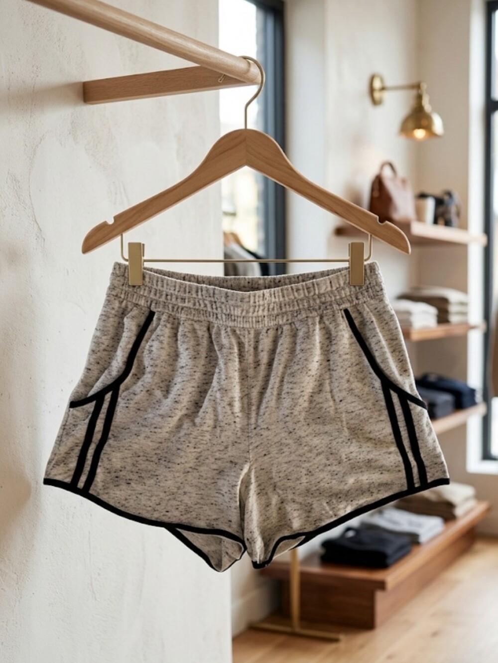 Speckled Heather Grey Dolphin Athletic Shorts Black Piping | 17" Waist